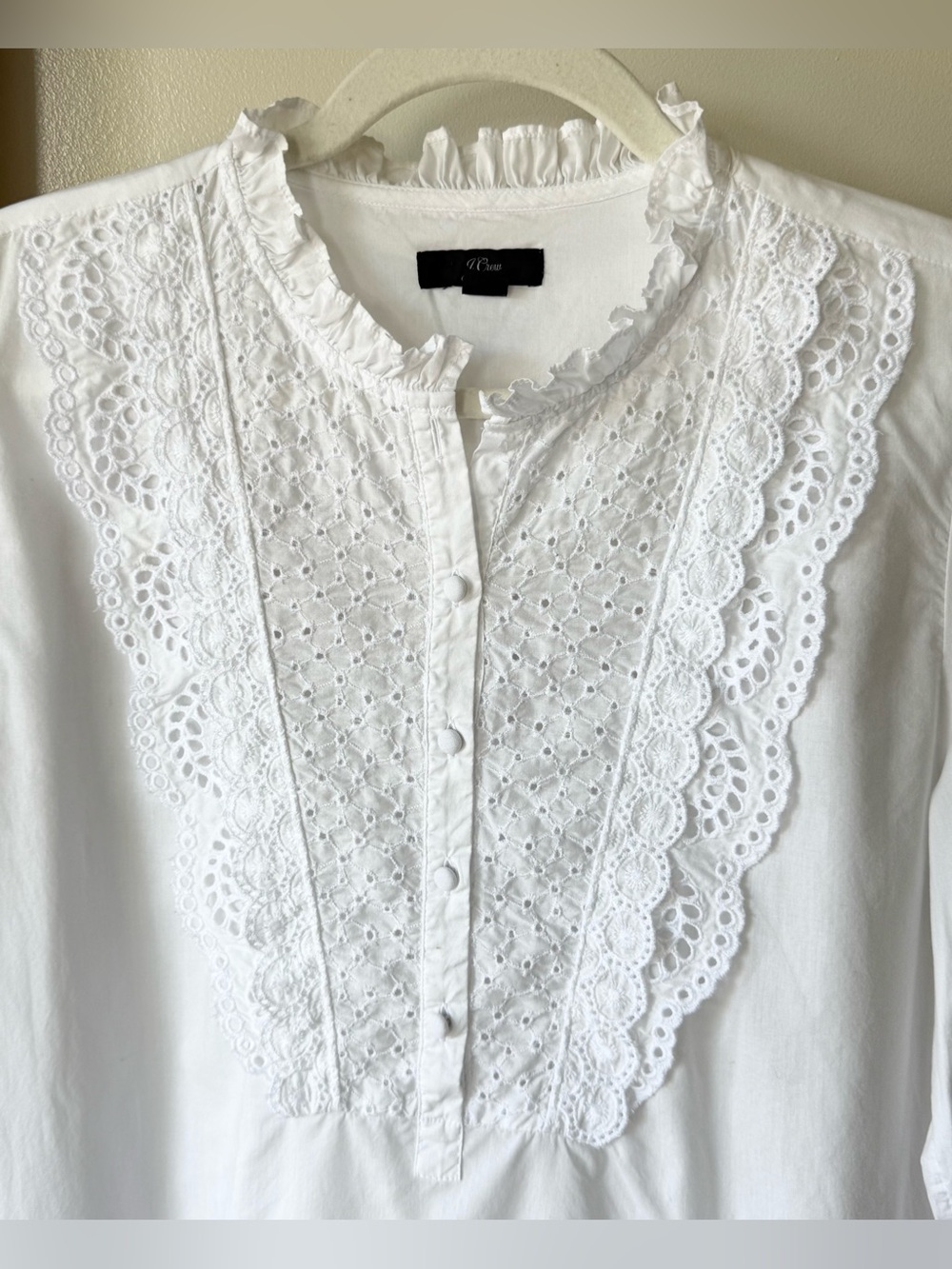 J. Crew White Ruffle Collar Eyelet Lightweight Cotton Long Sleeve Blouse Top 10 - Picture 7 of 14